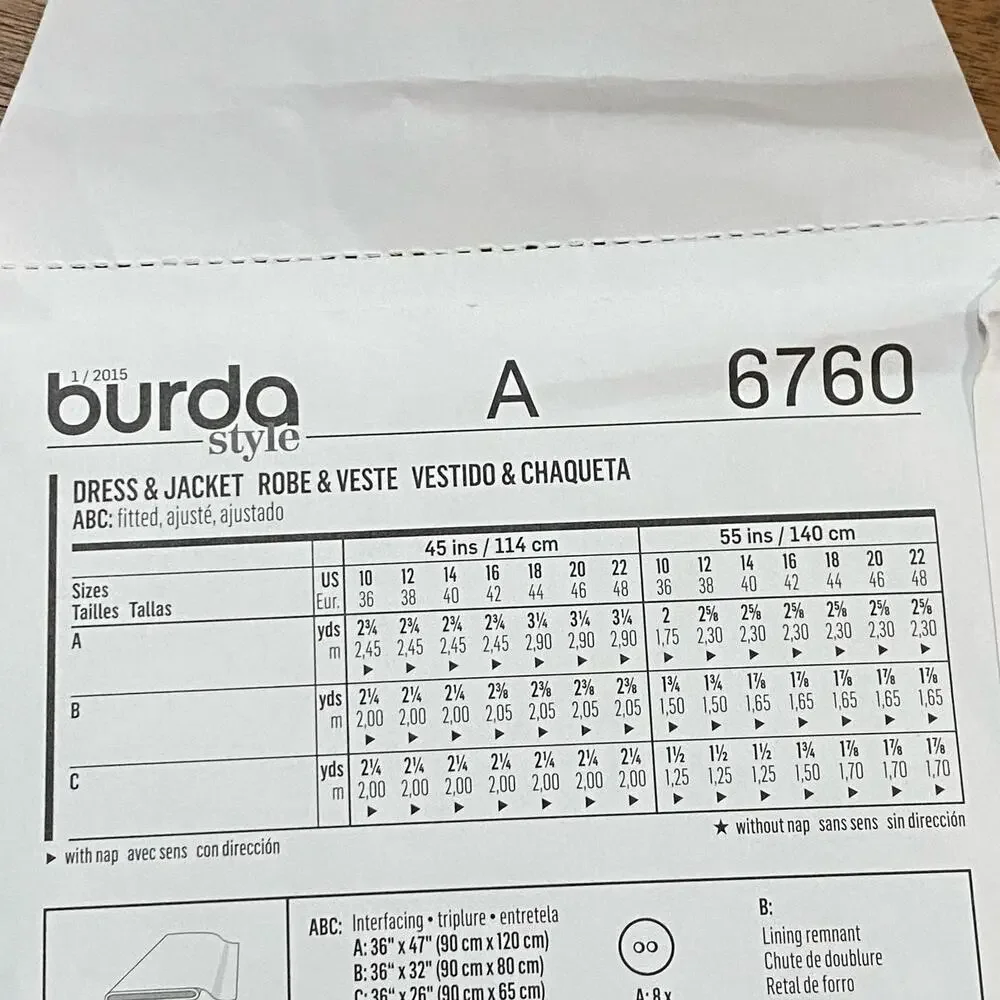 Burda Sewing Pattern #6760 dress & jacket UNCUT Sizes US 10-22